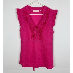 Ronit Zilkha Top Size Large Pink Linen Ruffle Tie Back Sleeveless